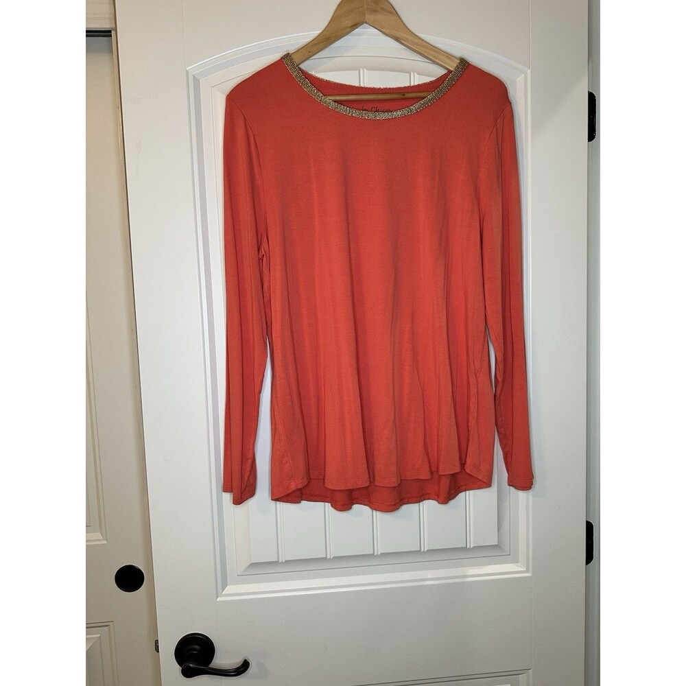 Chico’s Womens Burnt Orange 3/4 Sleeve Tunic Gold Details Size 3